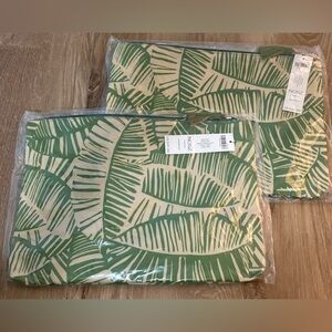2 - CHICO'S LUSH GREEN PALM PRINT LARGE POUCH COSMETIC TRAVEL BAGS NEW NWT